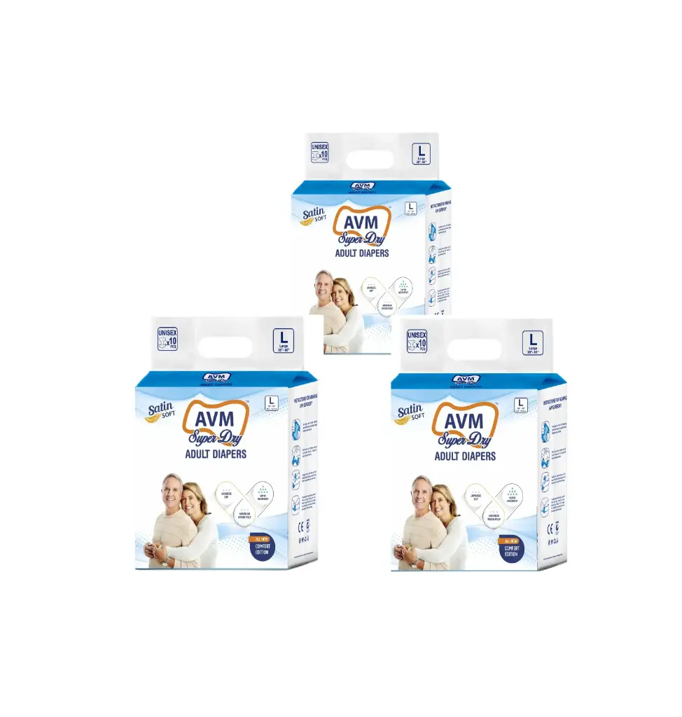 AVM Super Dry Comfort Adult Diaper M Size (Medium) | Unisex | Waist (28"-44" | 71-111 cms) PACK OF 3 (30 pcs) | High Absorption | Wetness indicator | Leak proof | Odour lock.
