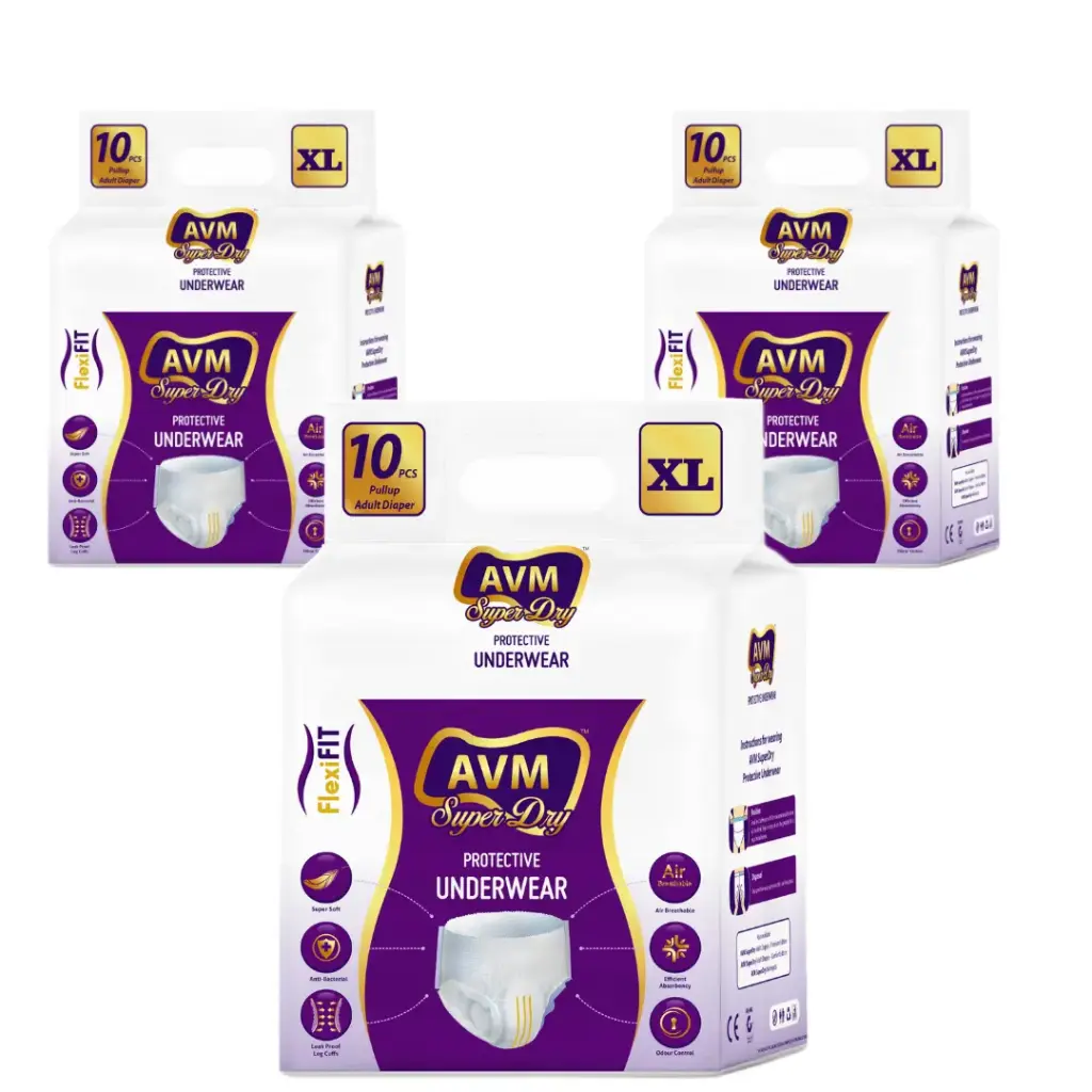 AVM Super Dry Protective Underwear Pull Up Adult Diaper XL size | Waist (36" - 62" | 91-157 cms) Pack of 3 ( 30 Pcs )