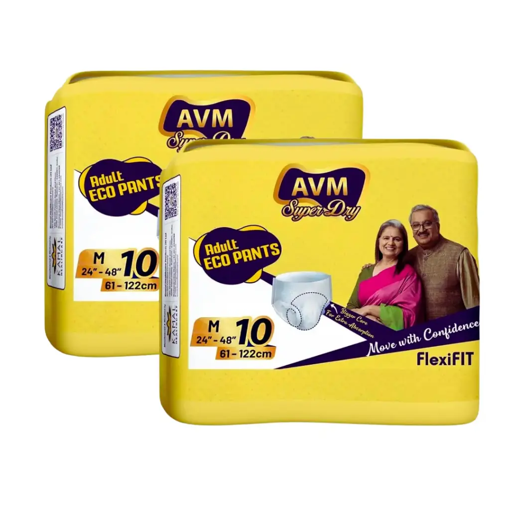 AVM Super Dry ECO Adult Diaper Pants M Size Waist (24-48 Inches | 61-122 cm) - 2 Pack | 20 Pcs 
