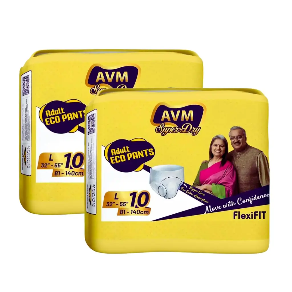 AVM Super Dry ECO Pants Adult Diapers L Size Waist (81-140 cm | 32"-55") 2 Pack | 20 Pcs