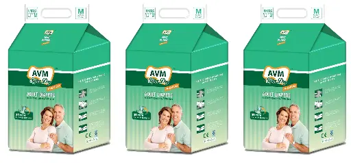 AVM Super Dry Premium Adult Diaper M size | Waist (28"-44") PACK OF 3 (30 pcs)