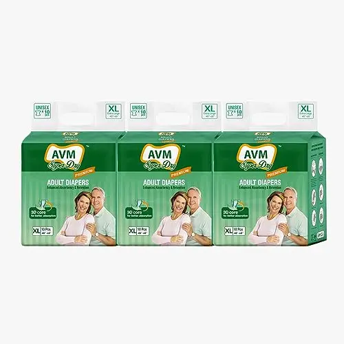 AVM Super Dry Premium Adult Diaper XL size Waist (48"-68") PACK OF 3 (30 pcs) 