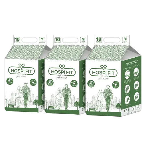 Hospifit Adult Diaper - Unisex Medium size (28"-44") PACK OF 3 (30 Pcs )